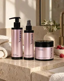 Yúma Cotton Candy Body Care Set in a home setting.
