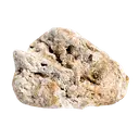 An irregular piece of pumice stone in beige and white tones with a porous texture, on a white background.