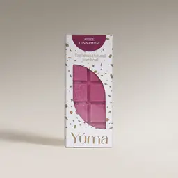 YUMA Apple Cinnamon wax melts in purple, in white packaging with gold details.