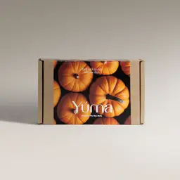 YUMA Pumpkin Pie Wax Melts paper box with an image of orange pumpkins.