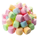 A pile of colourful marshmallows in pastel shades of pink, yellow, green, and blue on a white background.