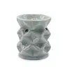 Grey ceramic oil burner with a raised geometric pattern on a white background.