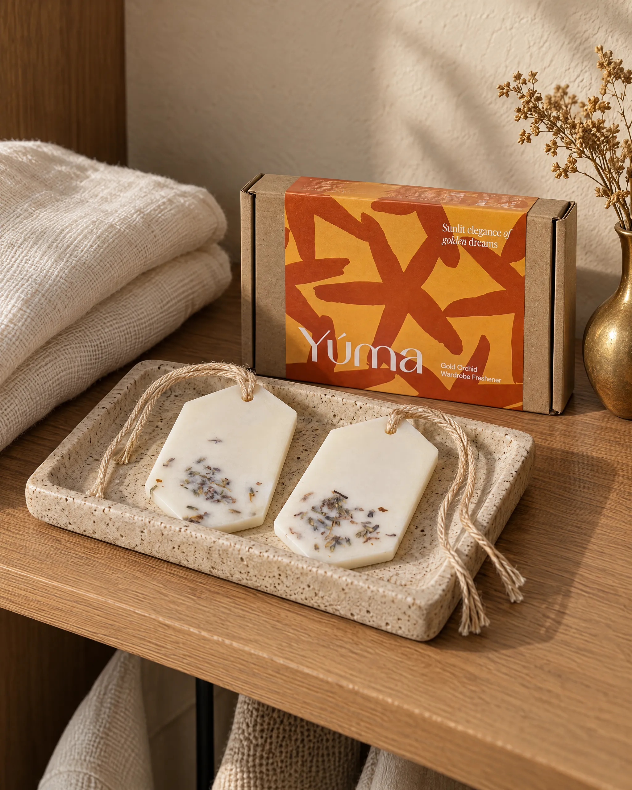 Yúma Gold Orchid Wax Tablets - Set of 2 in a home setting.