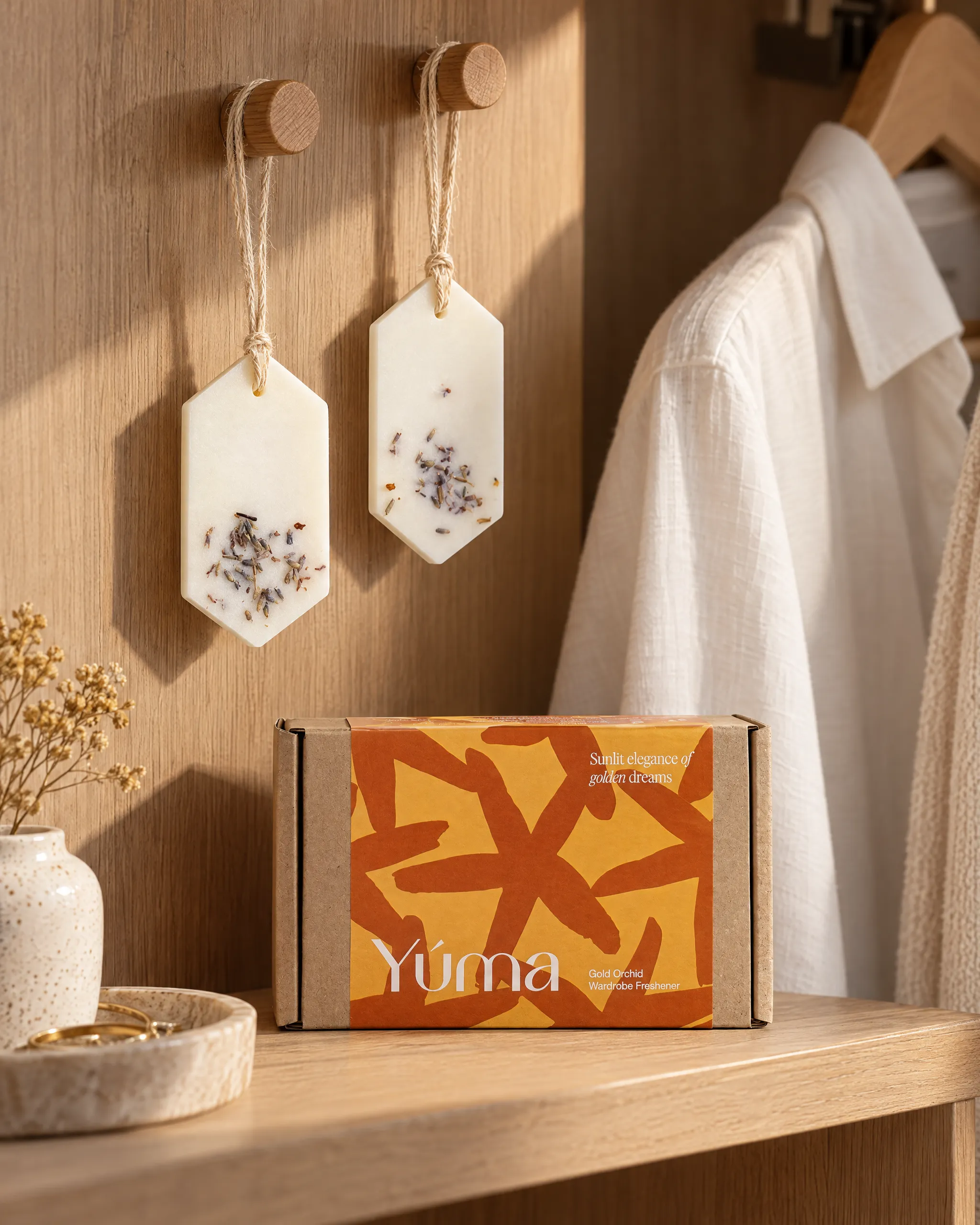 Yúma Gold Orchid Wax Tablets - Set of 2 in a home setting.