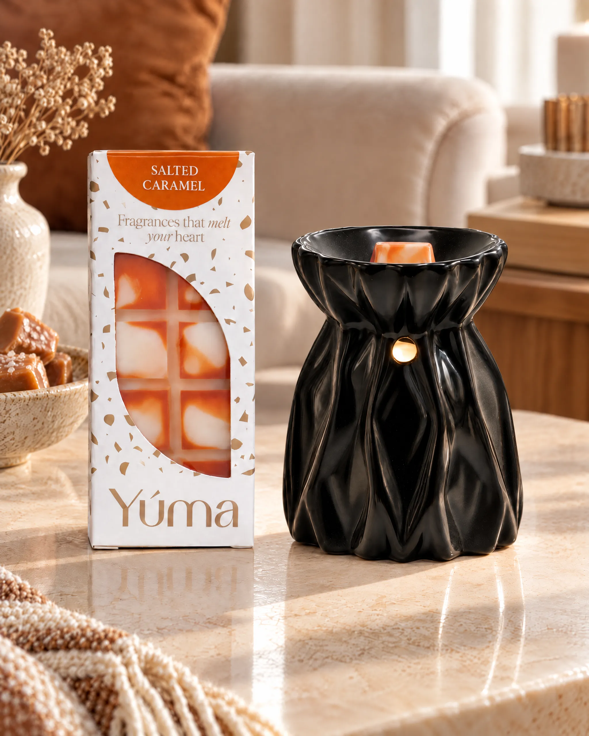 Yúma Salted Caramel Snap Bar in a home setting.