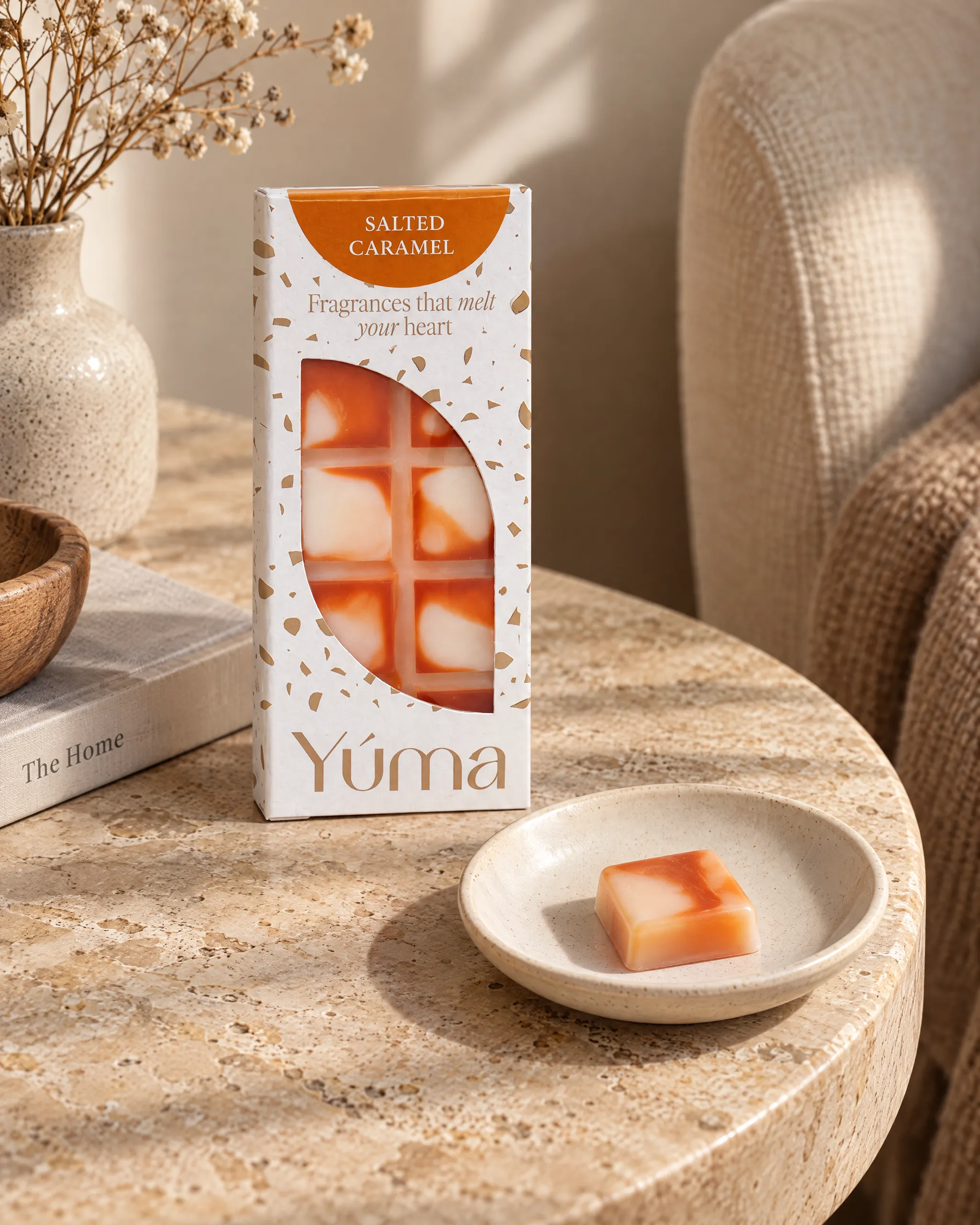 Yúma Salted Caramel Snap Bar in a home setting.