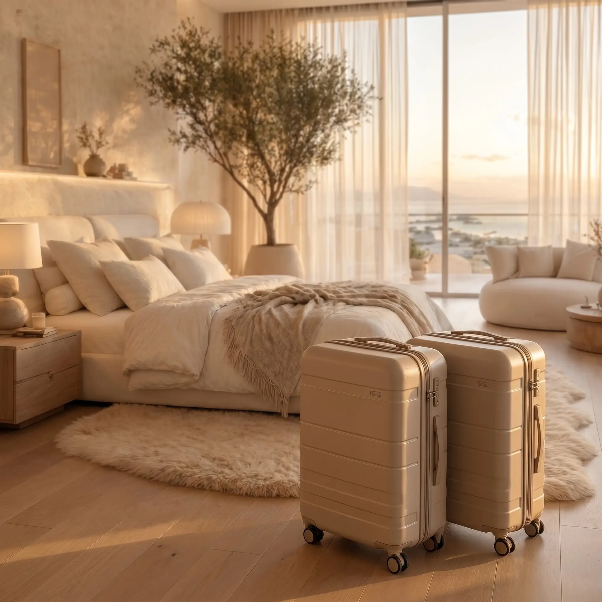 A stack of vintage leather suitcases with brass locks, bathed in warm afternoon light. A stack of vintage leather suitcases with brass locks, bathed in warm afternoon light.