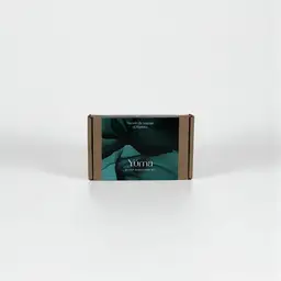 Sample Kit Q4 2025 A closed YUMA Sample Kit paper box with a turquoise label on a white background.