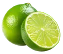 Bergamot A whole green lime next to a lime cut in half, showing the flesh.