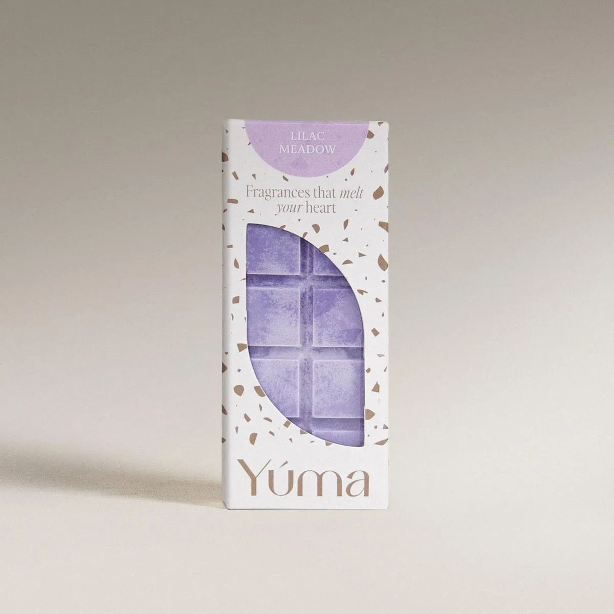 Lilac Meadow Snap Bar YUMA Lilac Meadow Wax Melts in purple, in white packaging with brown detailing.